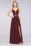 MISSHOW offers Sexy Double Deep V-Neck Ruffles Sleeveless Bridesmaid Dress Chiffon Side Split Evening Party Dress at a good price from Misshow