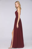 MISSHOW offers Sexy Double Deep V-Neck Ruffles Sleeveless Bridesmaid Dress Chiffon Side Split Evening Party Dress at a good price from Misshow