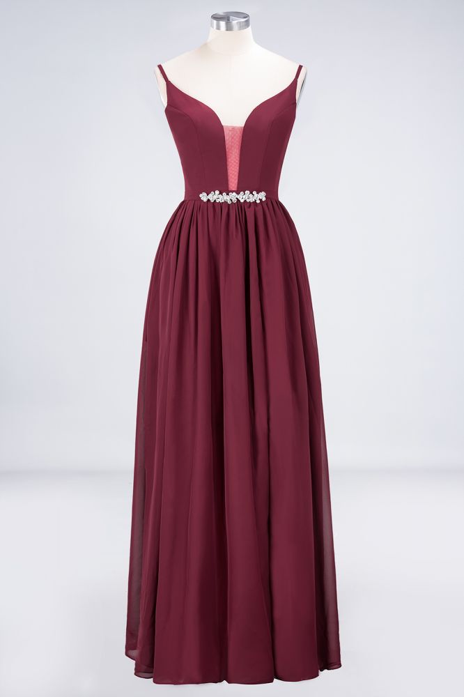 Sexy Double Deep V-Neck Ruffles Sleeveless Bridesmaid Dress Chiffon Side Split Evening Party Dress | MisShow Sexy Double Deep V-Neck Ruffles Sleeveless Bridesmaid Dress Chiffon Side Split Evening Party Dress | MisShow