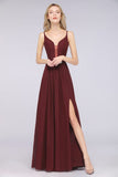 Sexy Double Deep V-Neck Ruffles Sleeveless Bridesmaid Dress Chiffon Side Split Evening Party Dress