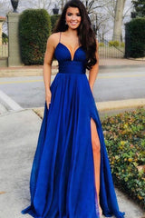 Sexy Floor Length Sleeveless A Line Satin Prom Dress with Split-misshow.com