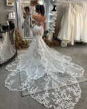 Sexy Floor Length Sweetheart Off-The-Shoulder Sleeveless Mermaid Lace Wedding Dress-misshow.com