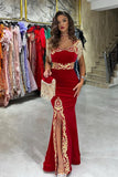 Sexy Floor Length Sweetheart Sleeveless Mermaid Ruby Prom Dress with Split
