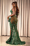 Sexy Glitter Sequins Mermaid Prom Dress V-Neck Beads Side Split Long Party Dress-misshow.com