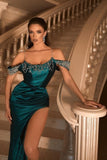 Sexy Green Off-the-shoulder Sleeveless Mermaid Floor-Length Prom Dresses with Ruffles-misshow.com