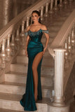 Sexy Green Off-the-shoulder Sleeveless Mermaid Floor-Length Prom Dresses with Ruffles-misshow.com