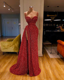 Sexy Long Mermaid Spaghetti Straps Sequins Prom Dress With Slit-misshow.com