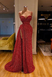 Sexy Long Mermaid Spaghetti Straps Sequins Prom Dress With Slit-misshow.com