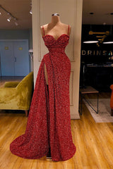Sexy Long Mermaid Spaghetti Straps Sequins Prom Dress With Slit-misshow.com