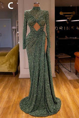 Sexy Long Mint Green Sequins Prom Evening Dresses Mermaid-misshow.com