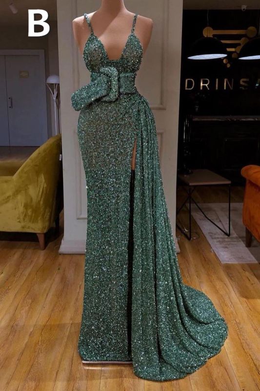 Sexy Long Mint Green Sequins Prom Evening Dresses Mermaid-misshow.com