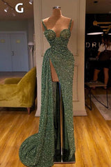 Sexy Long Mint Green Sequins Prom Evening Dresses Mermaid-misshow.com
