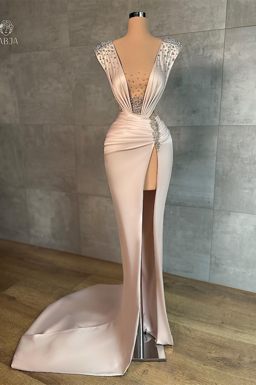 Sexy Long V-neck Split Front Mermaid Prom Dress With Rhinestones-misshow.com