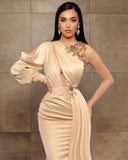Sexy Mermaid One-Shoulder Charmeuse Prom Dress with Beadings-misshow.com