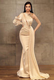 Sexy Mermaid One-Shoulder Charmeuse Prom Dress with Beadings