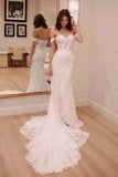 Sexy Off Shoulder Appliqued Beach with Court Train Ivory Elegant Wedding Dresses