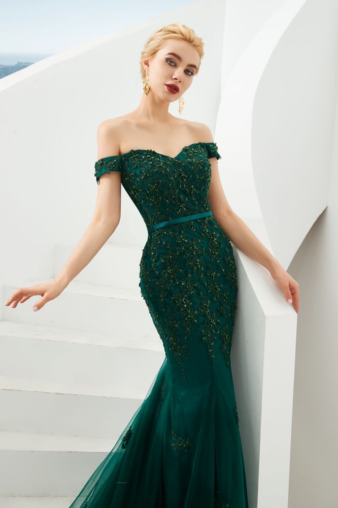 MISSHOW offers Sexy Off the Shoulder Mermaid Evening Party Gown Backless Tulle Prom Dress at a good price from Dark Green,Tulle,Lace to Mermaid Floor-length them. Stunning yet affordable Cap Sleeves Prom Dresses,Evening Dresses,Homecoming Dresses,Quinceanera dresses.