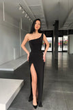 Sexy One Shoulder Mermaid Evening Dress Side Split Party Gown-misshow.com