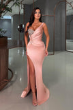 Sexy one shoulder sleeveless mermaid satin sequined Evening dresses