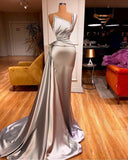 Sexy One Shoulder Slim Mermaid Evening Dress with Sweep Train-misshow.com