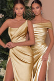 Sexy One Shoulder Slit Long Prom Dress With Satin Side-misshow.com