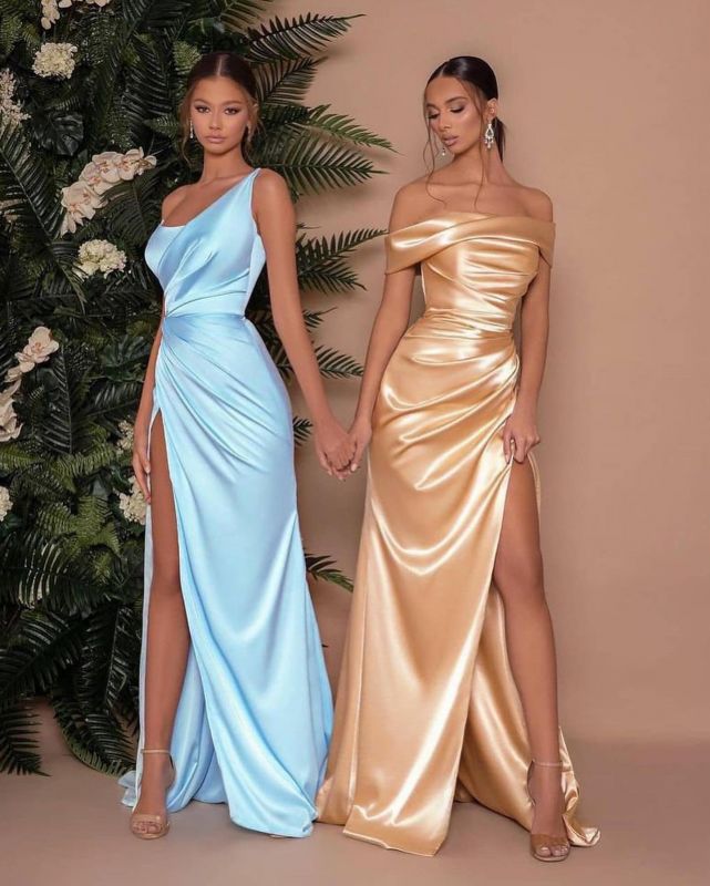 Sexy One Shoulder Slit Long Prom Dress With Satin Side-misshow.com
