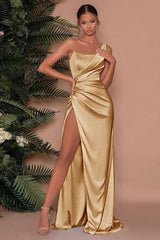 Sexy One Shoulder Slit Long Prom Dress With Satin Side-misshow.com