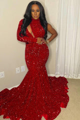 Sexy One-sleeve One-shoulder Floor-Length Prom Evening Dresses-misshow.com