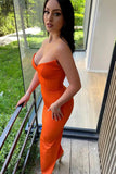 Sexy Orange Simple Long Mermaid Evening Dress With Split-misshow.com