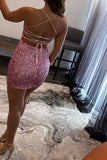 Sexy Pink Spaghetti Straps Sleeveless Short Homecoming Dresses-misshow.com