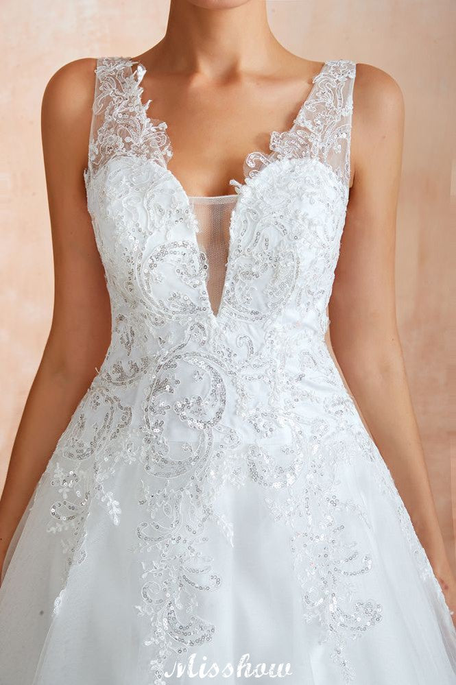 MISSHOW offers Sexy Pluging V-Neck Wedding Dress Sheer Lace Aline Bridal Gown at a good price from White,Ivory,Tulle to A-line,Ball Gown,Princess Floor-length them. Stunning yet affordable Sleeveless .
