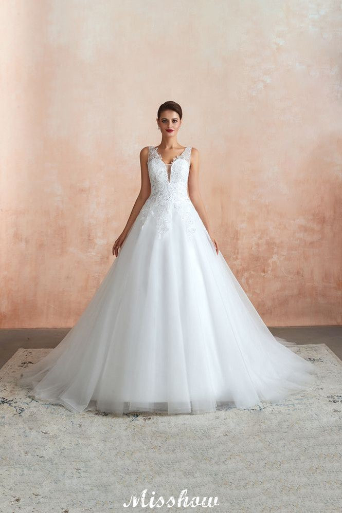 MISSHOW offers Sexy Pluging V-Neck Wedding Dress Sheer Lace Aline Bridal Gown at a good price from White,Ivory,Tulle to A-line,Ball Gown,Princess Floor-length them. Stunning yet affordable Sleeveless .
