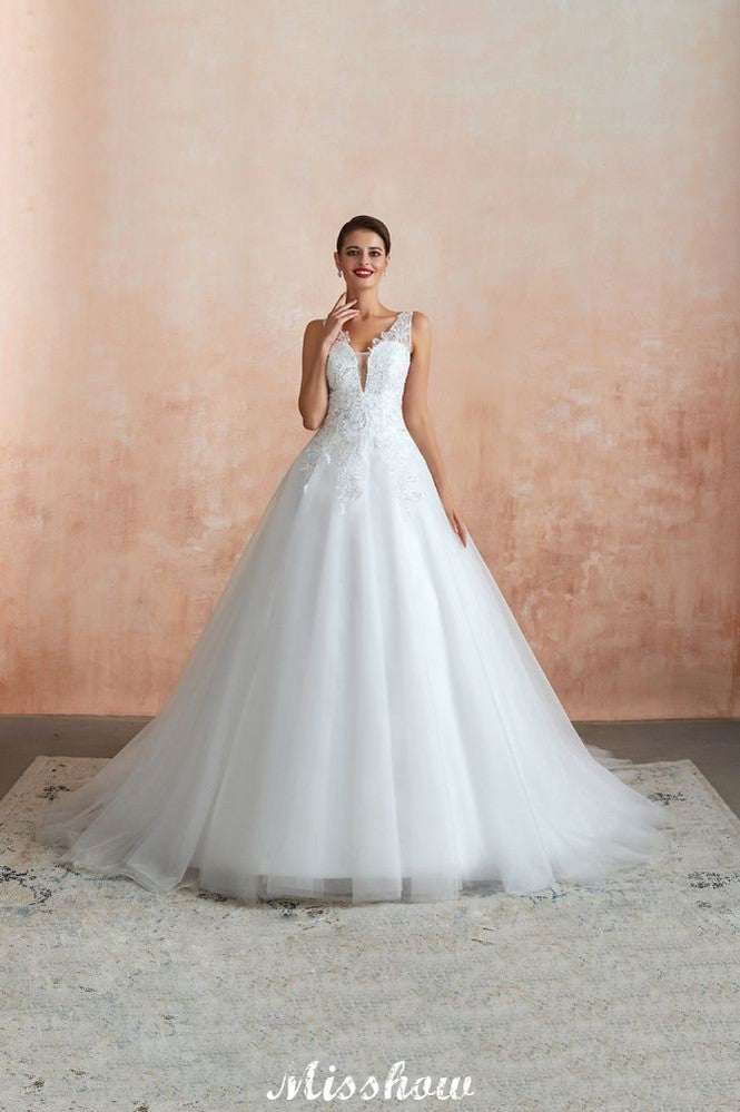MISSHOW offers Sexy Pluging V-Neck Wedding Dress Sheer Lace Aline Bridal Gown at a good price from White,Ivory,Tulle to A-line,Ball Gown,Princess Floor-length them. Stunning yet affordable Sleeveless .