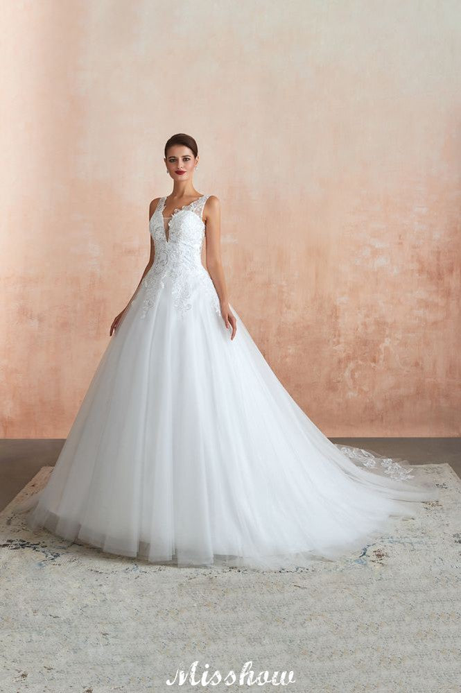 MISSHOW offers Sexy Pluging V-Neck Wedding Dress Sheer Lace Aline Bridal Gown at a good price from White,Ivory,Tulle to A-line,Ball Gown,Princess Floor-length them. Stunning yet affordable Sleeveless .