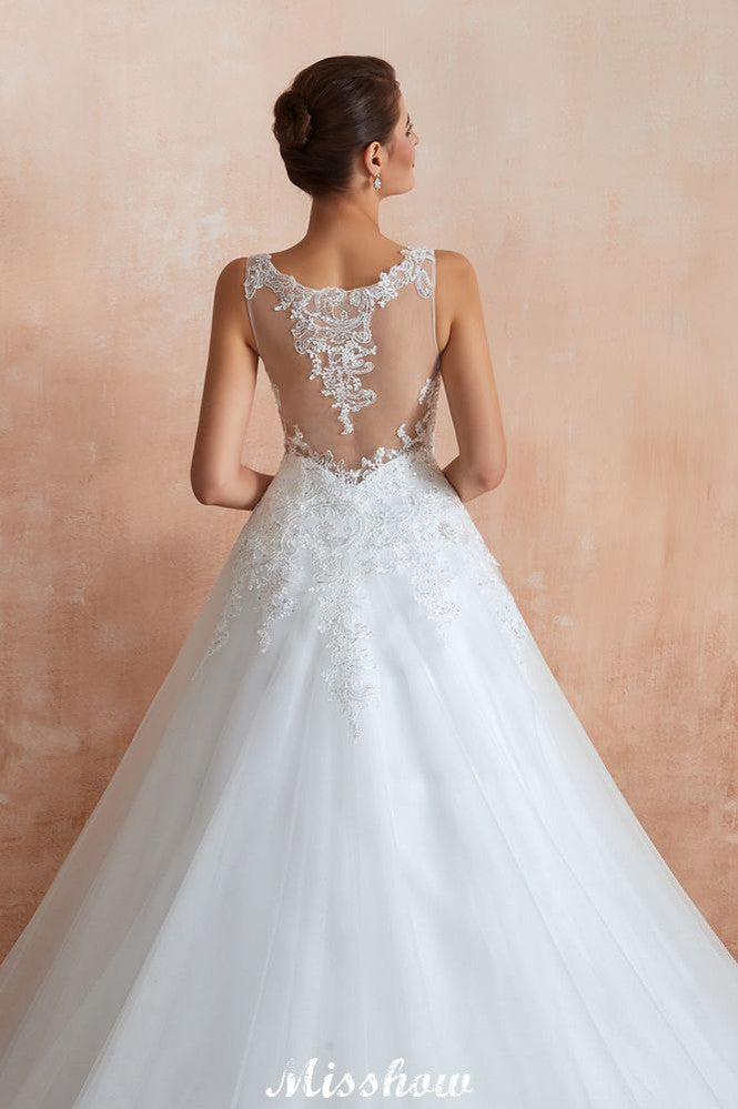 MISSHOW offers Sexy Pluging V-Neck Wedding Dress Sheer Lace Aline Bridal Gown at a good price from White,Ivory,Tulle to A-line,Ball Gown,Princess Floor-length them. Stunning yet affordable Sleeveless .