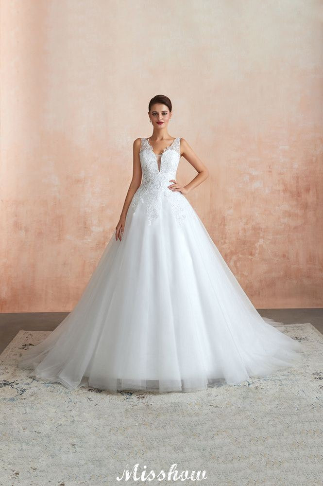 MISSHOW offers Sexy Pluging V-Neck Wedding Dress Sheer Lace Aline Bridal Gown at a good price from White,Ivory,Tulle to A-line,Ball Gown,Princess Floor-length them. Stunning yet affordable Sleeveless .
