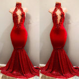 Sexy Red High Neck Mermaid Prom Dress-misshow.com