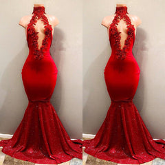 Sexy Red High Neck Mermaid Prom Dress-misshow.com