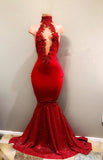 Sexy Red High Neck Mermaid Prom Dress-misshow.com