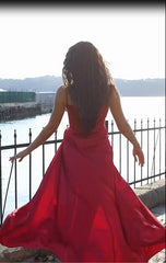 Sexy Red Long Sequined Split Front Mermaid Prom Evening Dresses-misshow.com