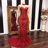 Sexy Red Sequins Mermaid Sweetheart Long Evening Gowns-misshow.com