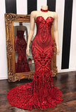 Sexy Red Sequins Mermaid Sweetheart Long Evening Gowns