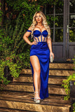 Sexy Royal Blue Off-the-shoulder Satin Split Front Mermaid Prom Dress