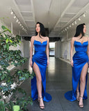 Sexy Royal Blue Spaghetti-Straps Mermaid Prom Dresses With Split-misshow.com