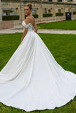Sexy Satin A-line Off-the-shoulder Sleeveless Sequined Wedding Dress With Slit-misshow.com