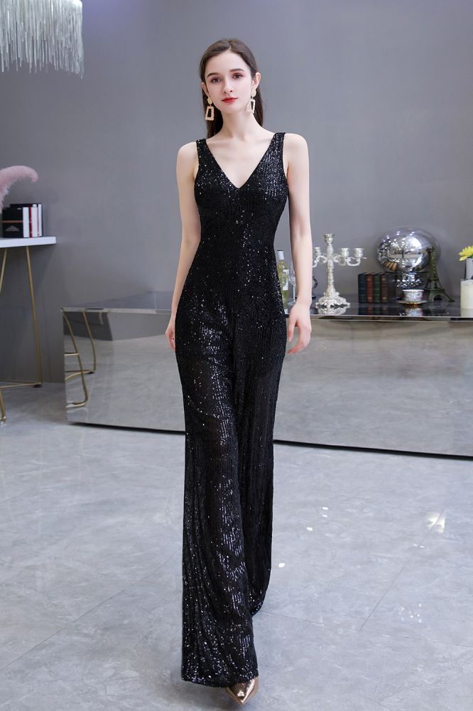 MISSHOW offers Sexy Shining V-neck Silver Sequin Sleeveless Prom Jumpsuit at a good price from Black,Silver,Sequined to  Floor-length them. Stunning yet affordable Sleeveless Prom Dresses,Evening Dresses,Homecoming Dresses,Quinceanera dresses.