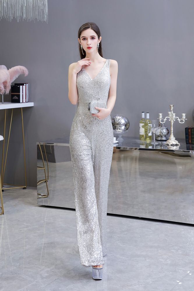 MISSHOW offers Sexy Shining V-neck Silver Sequin Sleeveless Prom Jumpsuit at a good price from Black,Silver,Sequined to  Floor-length them. Stunning yet affordable Sleeveless Prom Dresses,Evening Dresses,Homecoming Dresses,Quinceanera dresses.