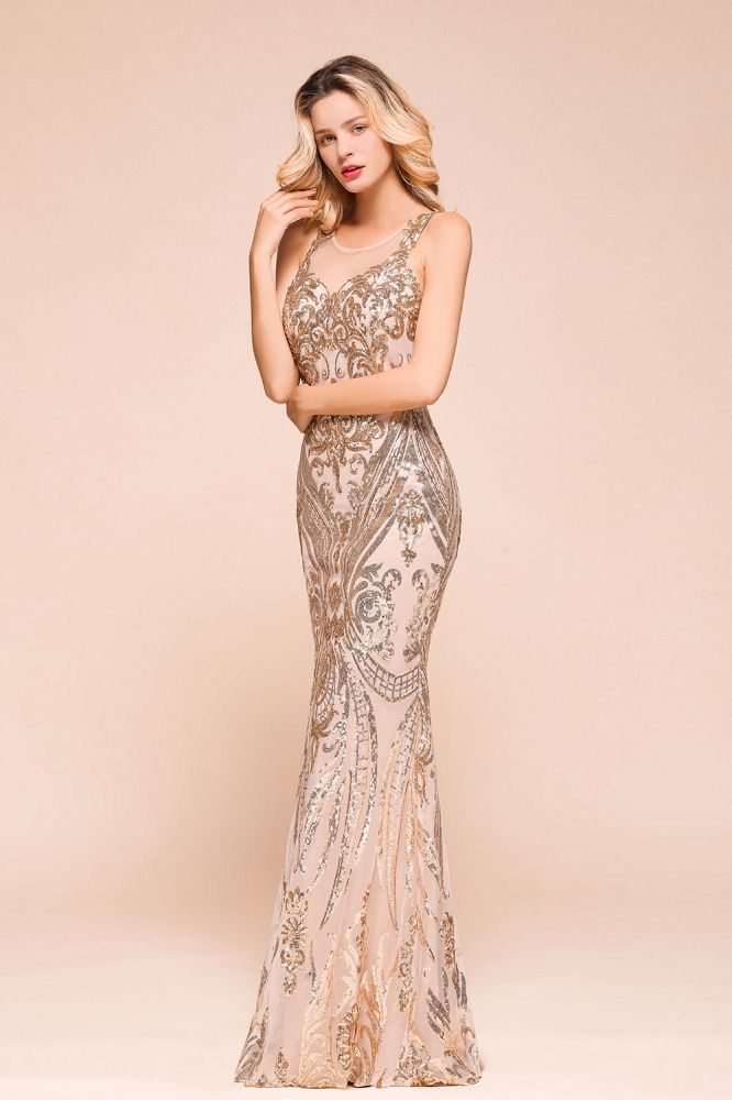 MISSHOW offers Sexy Sleeveless Mermaid Prom Gown Sparkly Gold Pattern Floor Length Straps Evening Dress at a good price from Champagne,Silver,Tulle to Mermaid Floor-length them. Stunning yet affordable Sleeveless Prom Dresses,Evening Dresses.