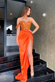 Sexy Sleeveless Orange Long Sequins Split Prom Dress