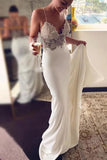 Sexy Spaghetti Straps Pretty Mermaid Long Beach Elegant Wedding Dresses with Lace